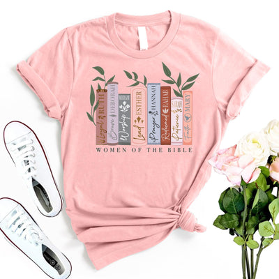 CYJAGNY Womens Christian T-Shirts Short Sleeve Women of The Bible Shirt Book Print Shirt Graphic Tee Faith Religious Gift Tshirt Pink