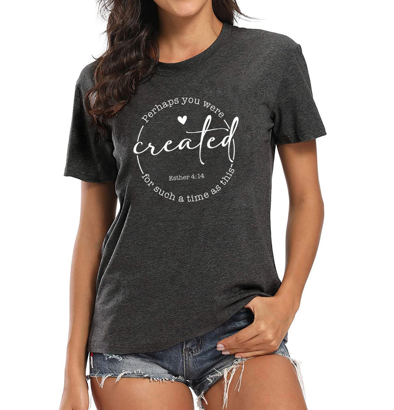 TSIIUO Womens Perhaps You were Created for Such a Time as This T-Shirt Funny Bible Verse Christian Short Sleeve Tees Black L