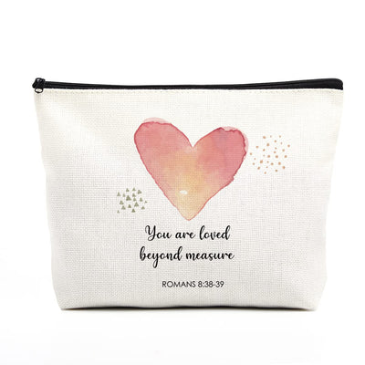 Christian Gifts for Women Religious Bible Verse Makeup Bag Inspirational Scripture Nursery Decor Gift Bag Birthday Christmas Gift Ideas for Her Friends You Are Loved Beyond Measure Romans 8:38-39