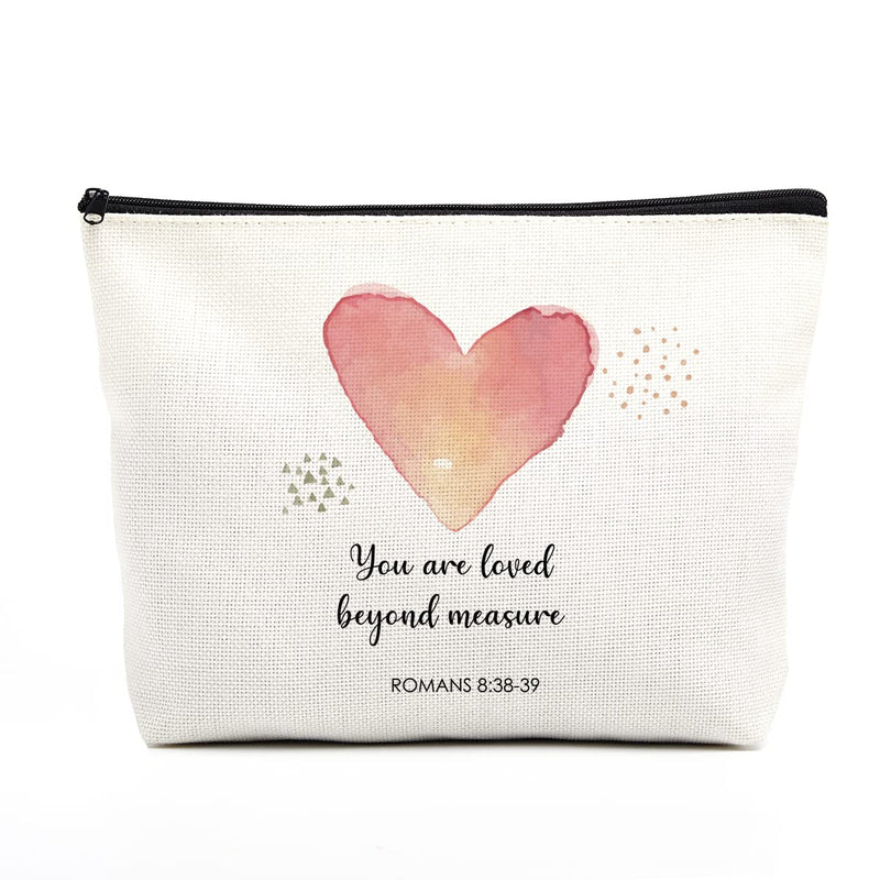 Christian Gifts for Women Religious Bible Verse Makeup Bag Inspirational Scripture Nursery Decor Gift Bag Birthday Christmas Gift Ideas for Her Friends You Are Loved Beyond Measure Romans 8:38-39